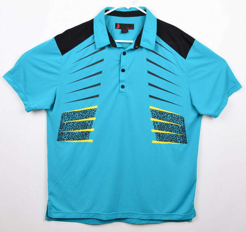 Jamie Sadock Men's Sz Large Blue Geometric Snap Collar Golf Polo Shirt