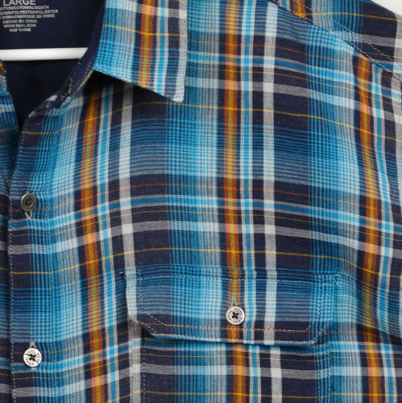 Kuhl Men's Large Blue Plaid Hiking Cotton Poly Blend Shatterd Flannel Shirt