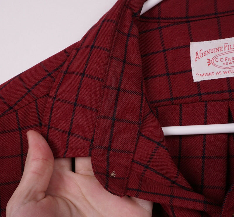 CC Filson Men's Large 100% Wool Red Plaid Long Sleeve Flannel Shirt