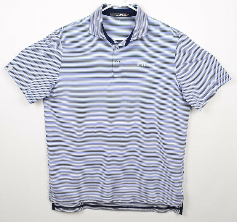 RLX Ralph Lauren Men's Sz Medium Wicking Blue Black Striped Golf Polo Shirt