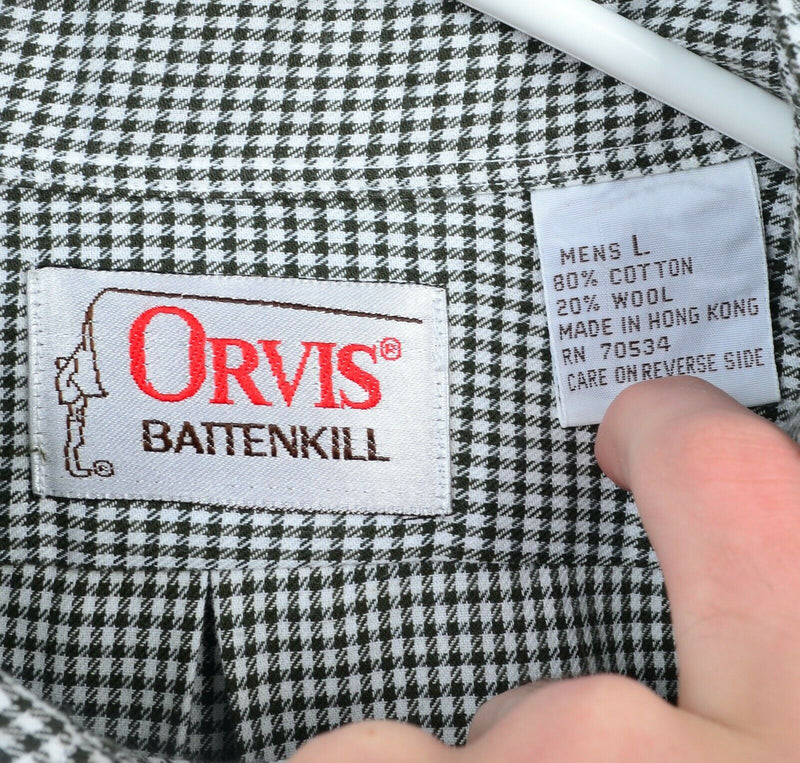 Orvis Battenkill Men's Large Wool Blend Green Check Button-Down Flannel Shirt