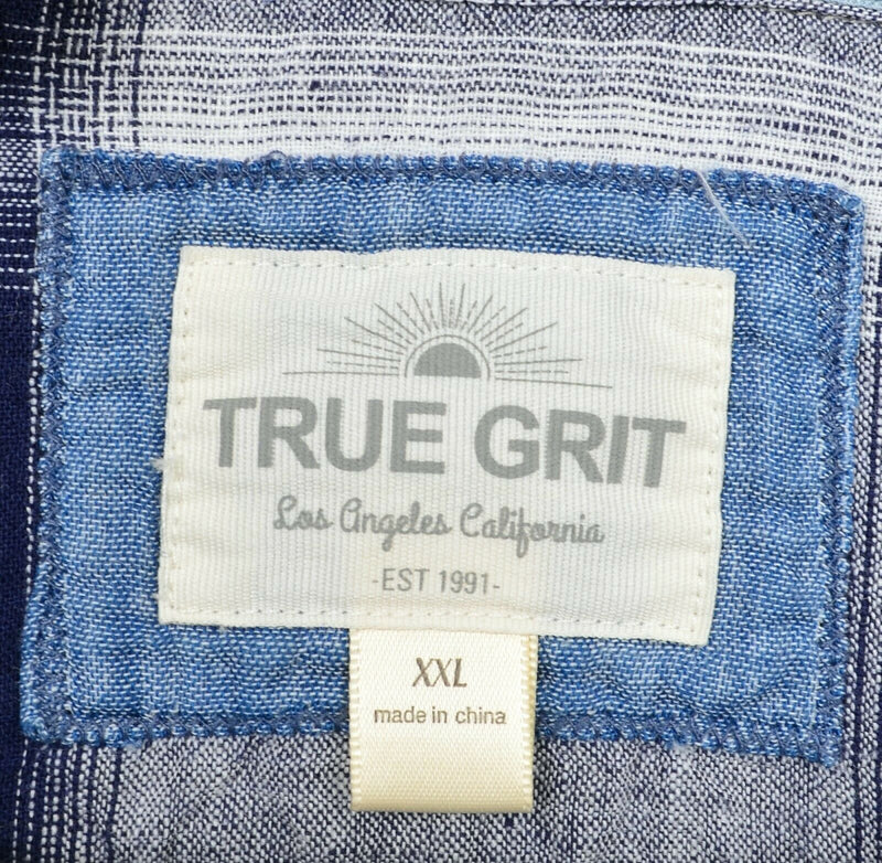 True Grit California Men's 2XL Linen Blue Gray Plaid Button-Front Shirt