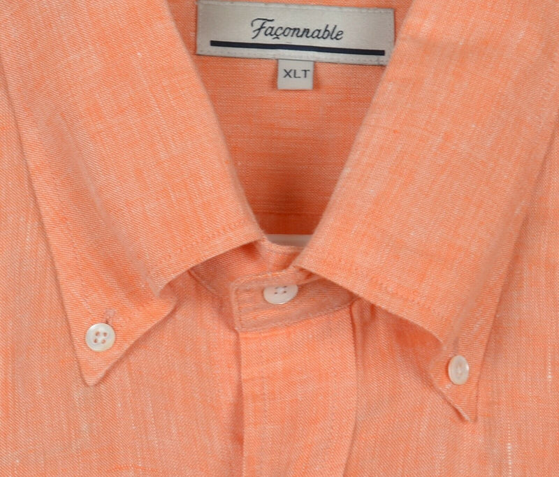 Facconable Men's XLT Tall 100% Linen Orange Long Sleeve Button-Down Shirt