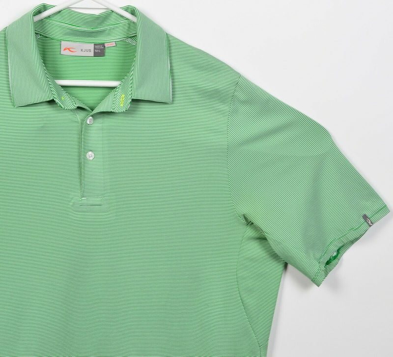 KJUS Golf Men's Large/52 Green Striped Wicking UPF 50+ Soren Polo Shirt