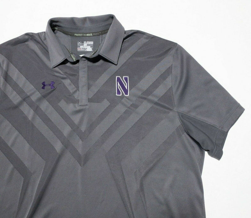 Northwestern Under armour 2XL Men Team Issue Football HeatGear Polo Shirt Gray
