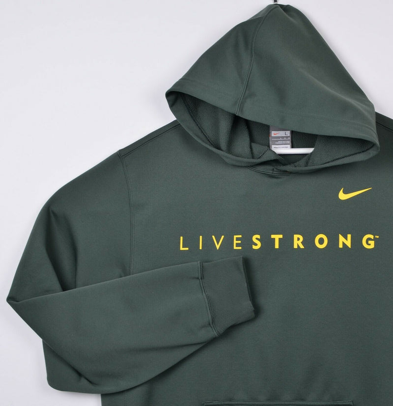 Livestrong Men's Large Nike Fit Therma Green Swoosh Pullover Hoodie Sweatshirt