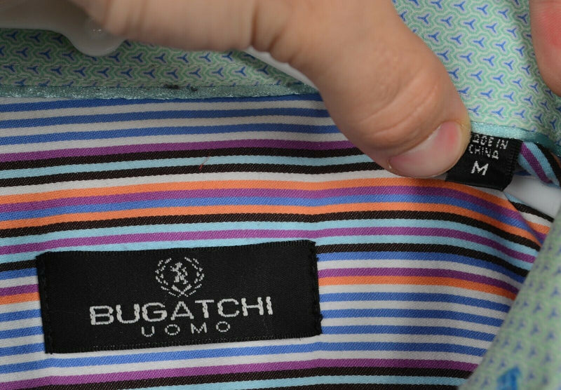 Bugatchi Uomo Men's Sz Medium Flip Cuff Multicolor Striped Casual Dress Shirt