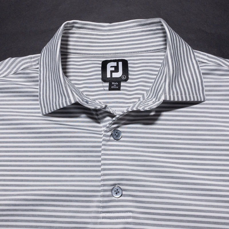 FootJoy Golf Polo Men's Large Wicking Stretch Gray White Striped Performance