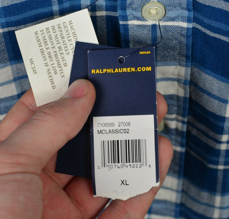 Polo Ralph Lauren Men's XL Indigo Oxford Blue Plaid Button-Down Shirt