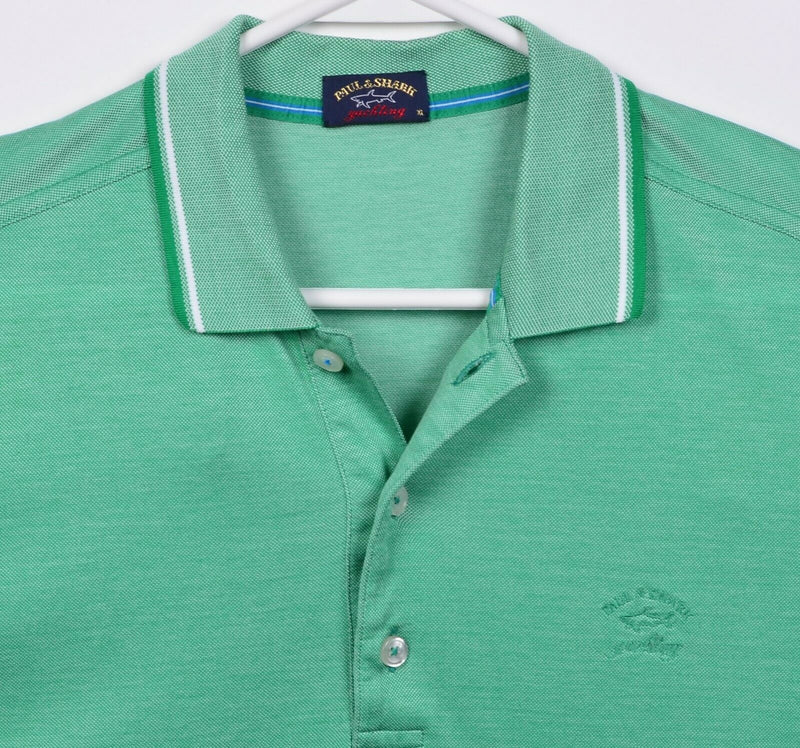 Paul & Shark Yachting Men's XL Green Embroidered Logo Collar Stripe Polo Shirt
