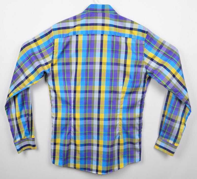 ETON Men's Sz 15.5 Slim Purple Yellow Blue Plaid Button-Front Dress Shirt