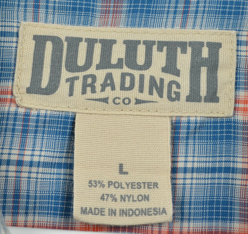 Duluth Trading Co Men's Large Polyester Nylon Blue Plaid Fishing Hiking Shirt