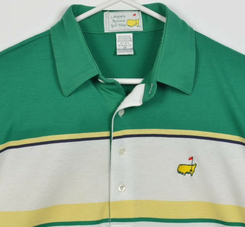 Masters Golf Men's Large Augusta National Green Yellow Navy Striped Polo Shirt