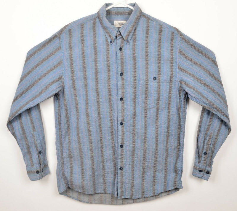 Vintage Missoni Sport Men's Large Blue Striped Geometric Italy Button-Down Shirt