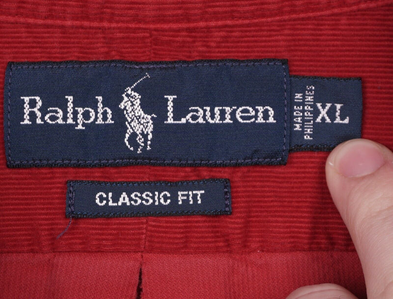 Polo Ralph Lauren Men's XL Classic Fit Solid Red Corduroy Button-Down Shirt