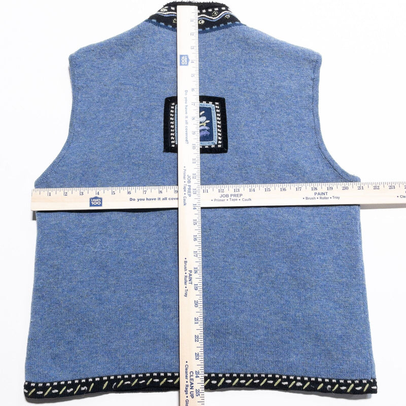 Icelandic Design Sweater Vest Women's XL Lined Full Zip Blue Floral Knit