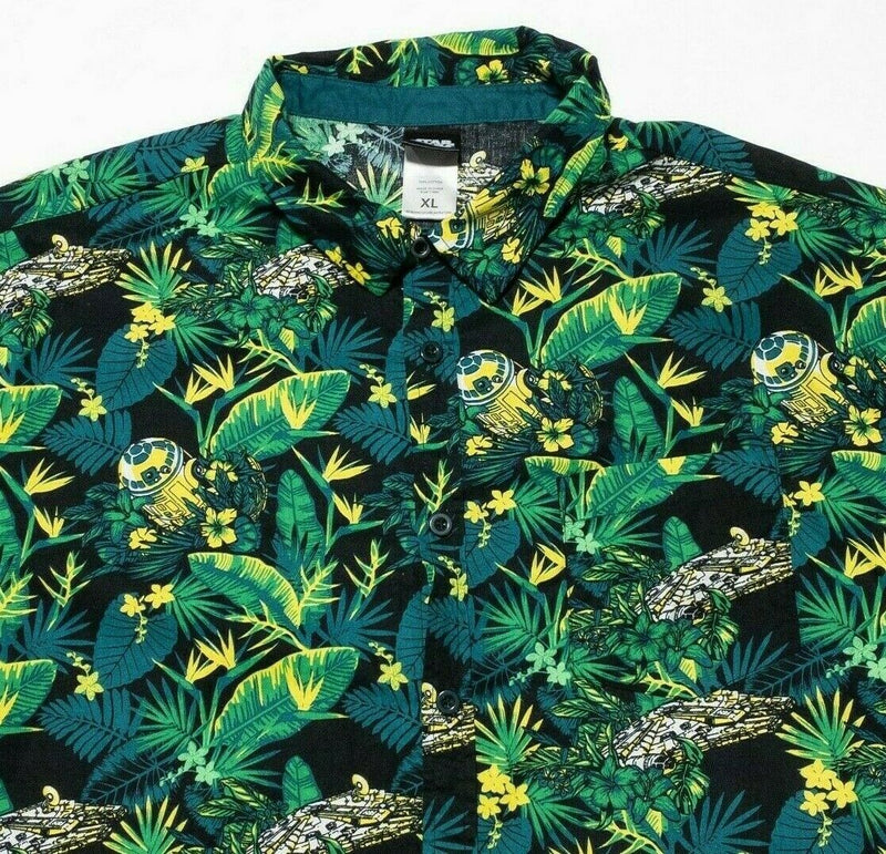 Star Wars Hawaiian Shirt Men's XL Floral Green Button-Front Millennium Falcon