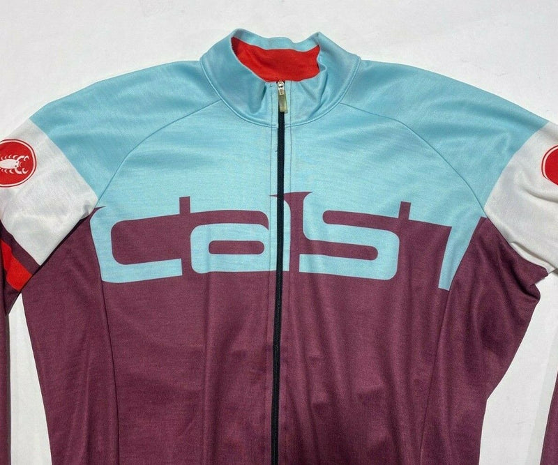 Castelli Wool Blend Cycling Jersey Full Zip Long Sleeve Maroon Red Blue Scorpion