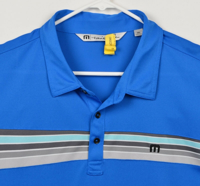 Travis Mathew Men's Sz 2XL Blue Striped Polyester Elastane Blend Polo Golf Shirt