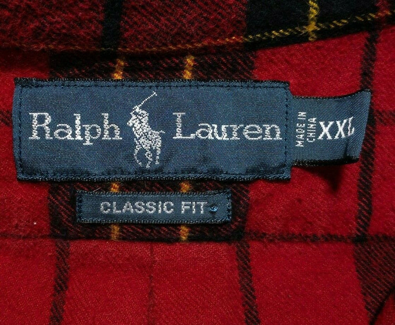 Polo Ralph Lauren Flannel XXL Classic Fit Men's Shirt Red Plaid Button-Down 2XL