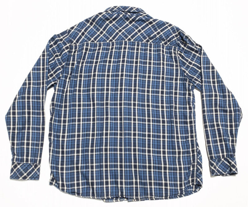 Rock Revival Shirt 2XL Men's Pearl Snap Blue Plaid Logo Western Rockabilly