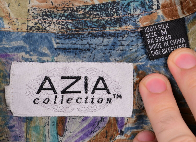 Azia Collection Men's Sz Medium 100% Silk Watercolor Painting Fresco Camp Shirt