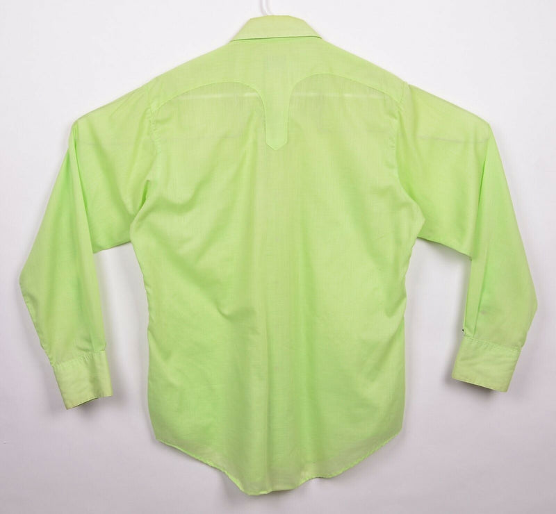 Vtg Rockmount Men's Sz Large 16.5 35 Pearl Snap Lime Green Tru-West Shirt