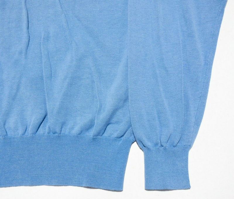 Peter Millar Sweater Men's Large Silk Cotton Blend V-Neck Pullover Light Blue