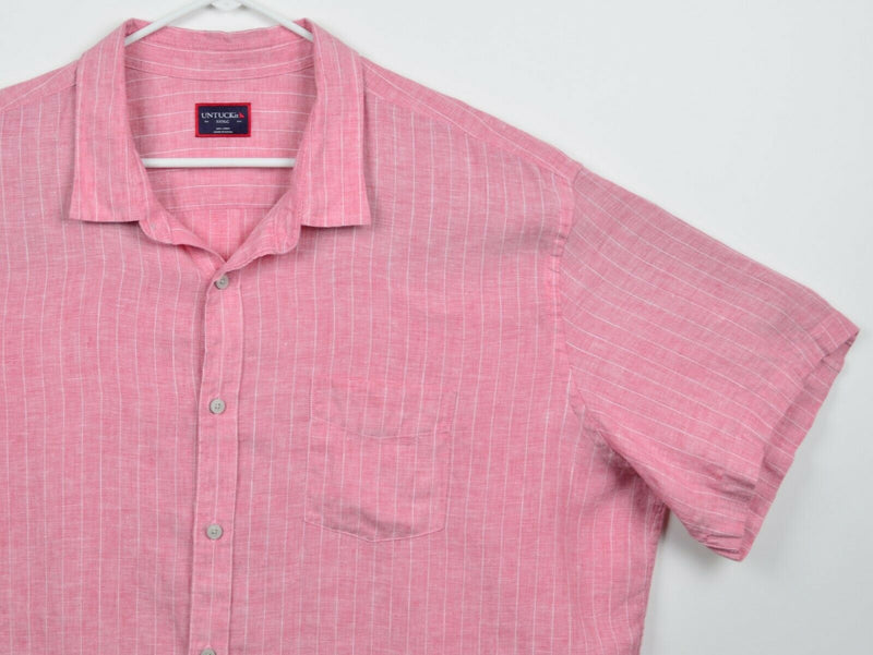 UNTUCKIT Men's Sz 3XLC (4XL) 100% Linen Pink Striped Short Sleeve Shirt