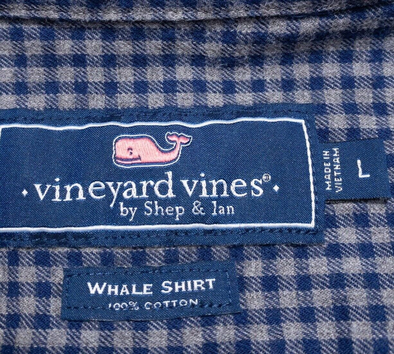Vineyard Vines Whale Shirt Large Men's Gray Blue Check Long Sleeve Button-Down