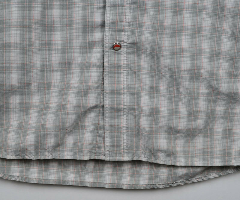 SIMMS Men's Sz Large Pearl Snap Gray Plaid Short Sleeve Vented Fishing Shirt