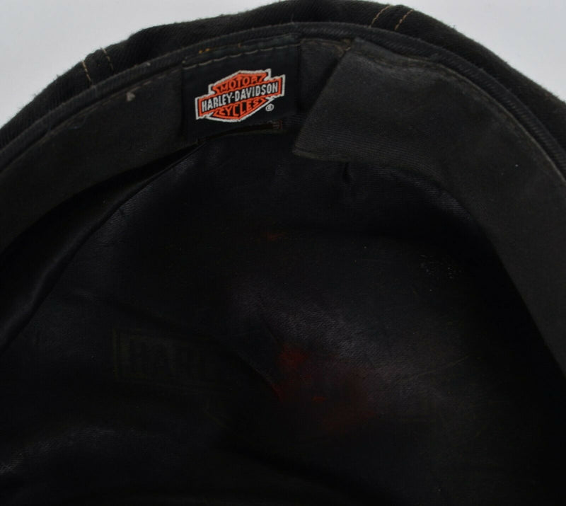 Vtg Harley-Davidson Men's Medium Captain’s Motorcycle Black Wool Leather Hat