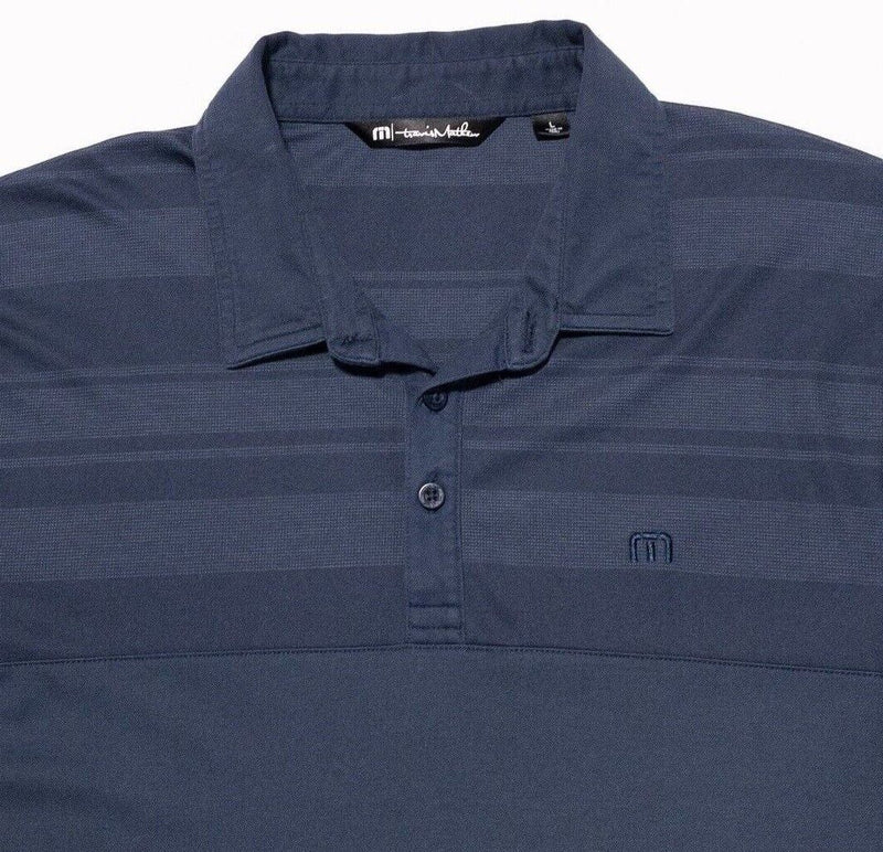 Travis Mathew Golf Polo Large Men's Chest Stripe Navy Blue Logo Wicking Stretch