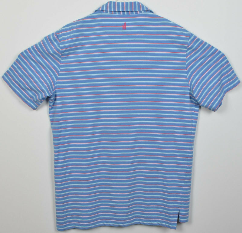 Johnnie-O Men's Medium Blue Red Pink Striped Short Sleeve Preppy Polo Shirt