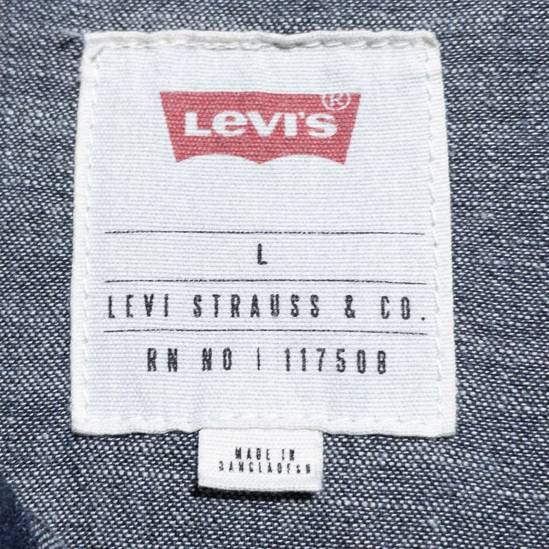 Levi's Pearl Snap Denim Shirt Men's Large Long Sleeve Red Tab Western Blue