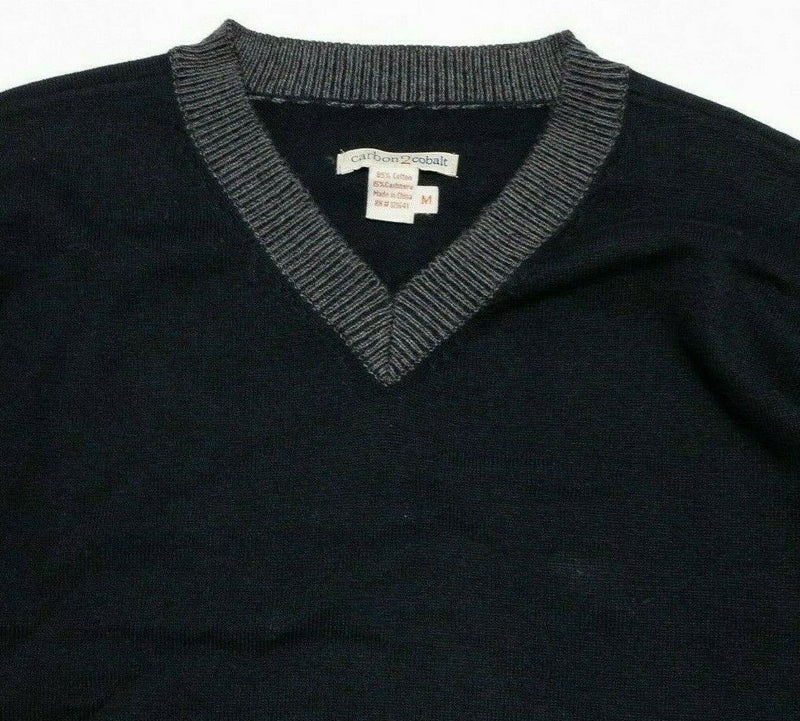 Carbon 2 Cobalt Sweater Men's Medium Cotton Cashmere Black Gray V-Neck Pullover