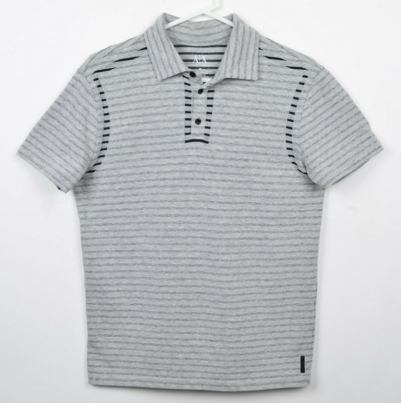 Armani Exchange Men's Sz Medium Gray Striped Cotton Polyester Blend Polo Shirt