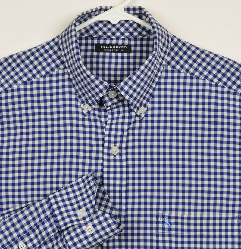 Tailorbyrd Men's Medium Polyester Spandex Blue Gingham Check Performance Shirt