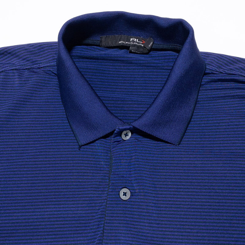RLX Ralph Lauren Golf Medium Men's Polo Shirt Blue Striped Wicking Stretch Golf