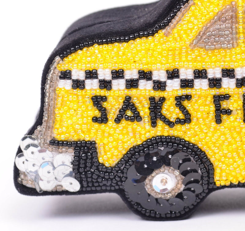 Vintage Saks Fifth Avenue Taxi Cab Clutch Jewelry Box Beaded Sequins