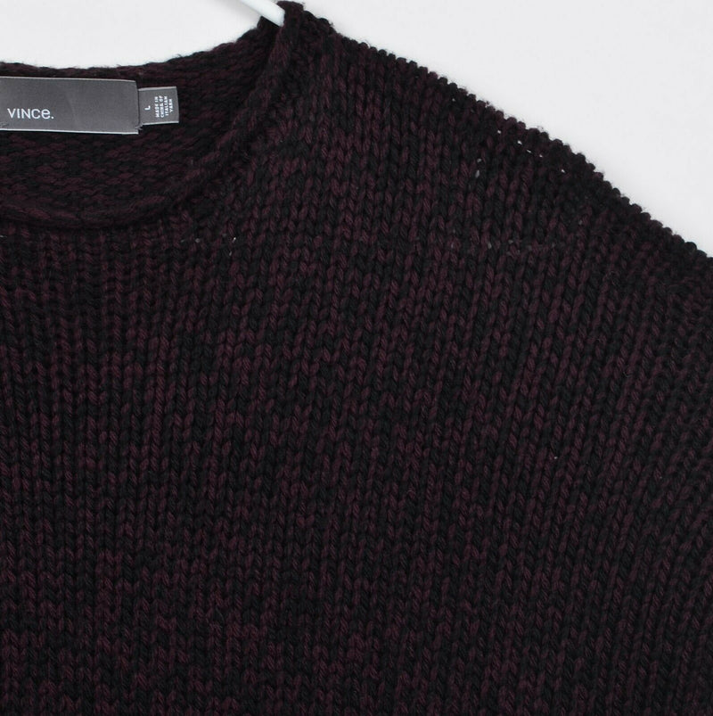 VINCE. Men's Sz Large 100% Merino Wool Chunky Knit Burgundy Pullover Sweater