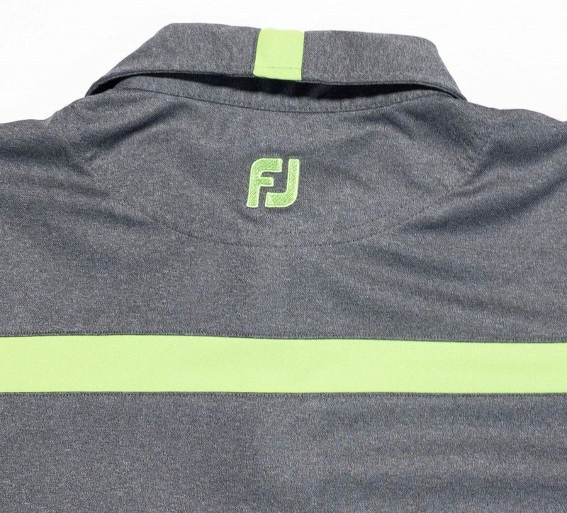 FootJoy Golf Shirt Large Men's Polo Heather Gray Lime Green Striped Wicking