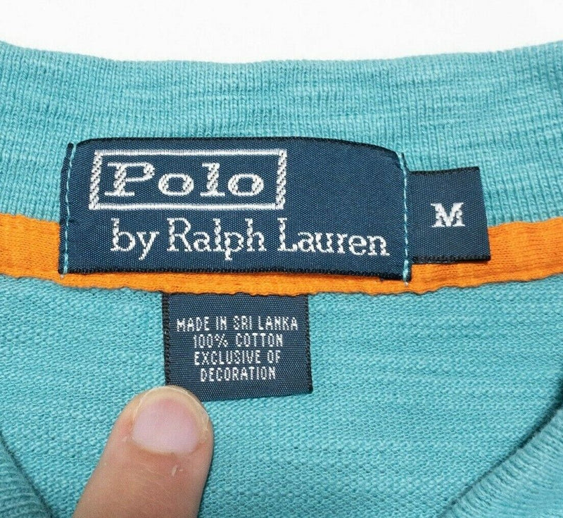 Polo Ralph Lauren Polo Shirt Medium Men's Turquoise Blue Center Stripe