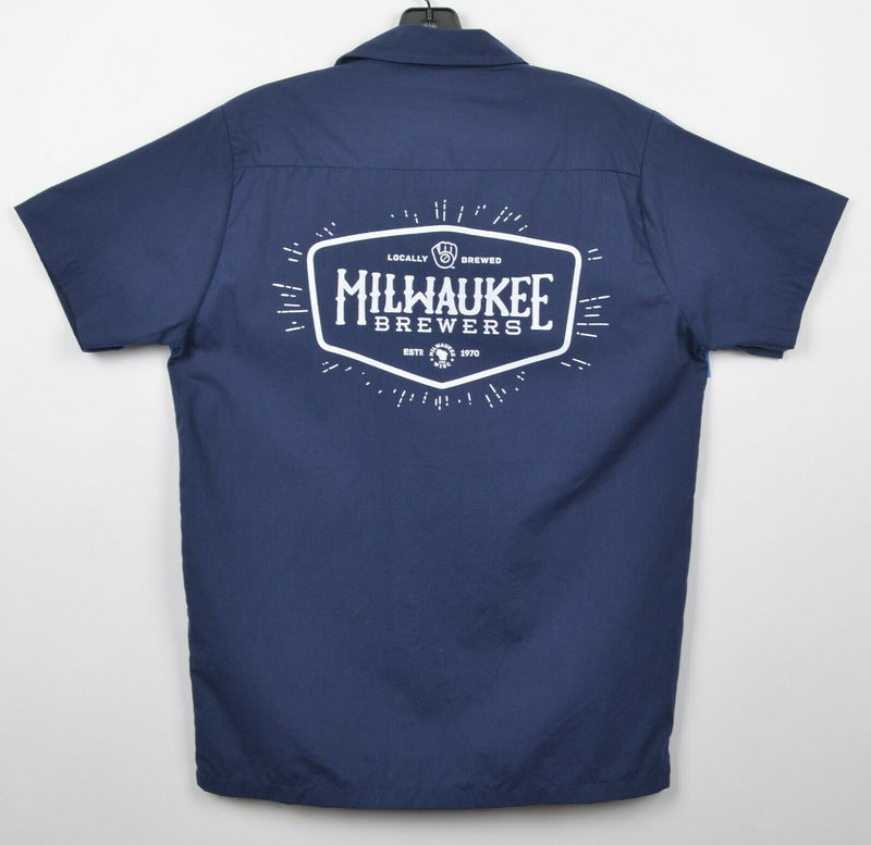 Milwaukee Brewers Men's Sz Small Brewmaster Miller Beer Navy Blue Work Shirt