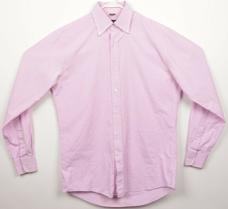 Bergdorf Goodman Men's Medium Tailored Pink Pinstriped Italy Button-Down Shirt