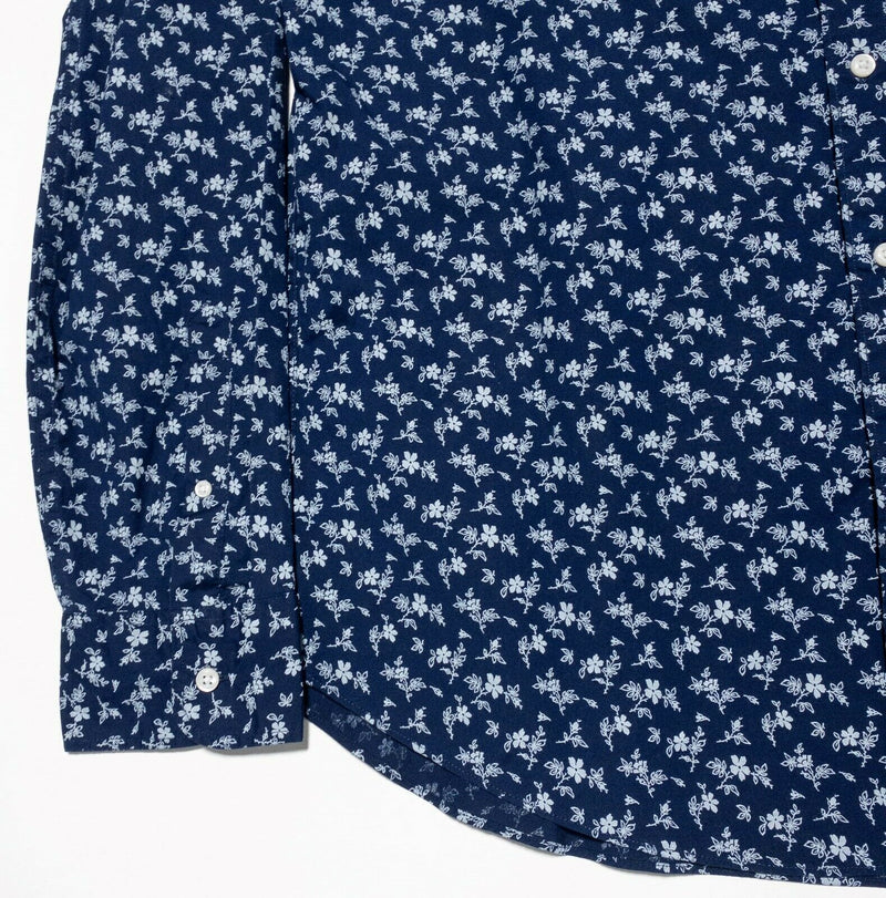 J.Crew Secret Wash Floral Shirt Button-Down Navy Blue Stretch Men's XL Classic