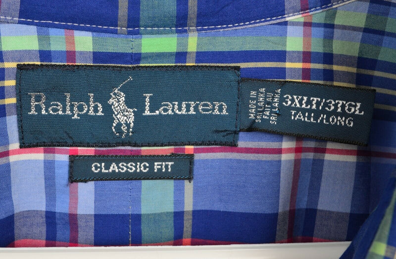 Polo Ralph Lauren Men's 3XLT (3XL Tall) Classic Fit Blue Plaid Button-Down Shirt