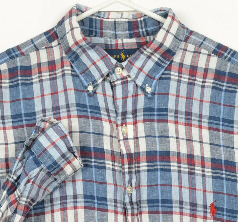 Polo Ralph Lauren Men's LT (Large Tall) 100% Linen Blue Red Plaid Button Shirt