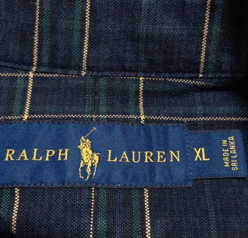 Polo Ralph Lauren Button-Down Shirt Men's XL Long Sleeve Plaid Navy Blue Pony