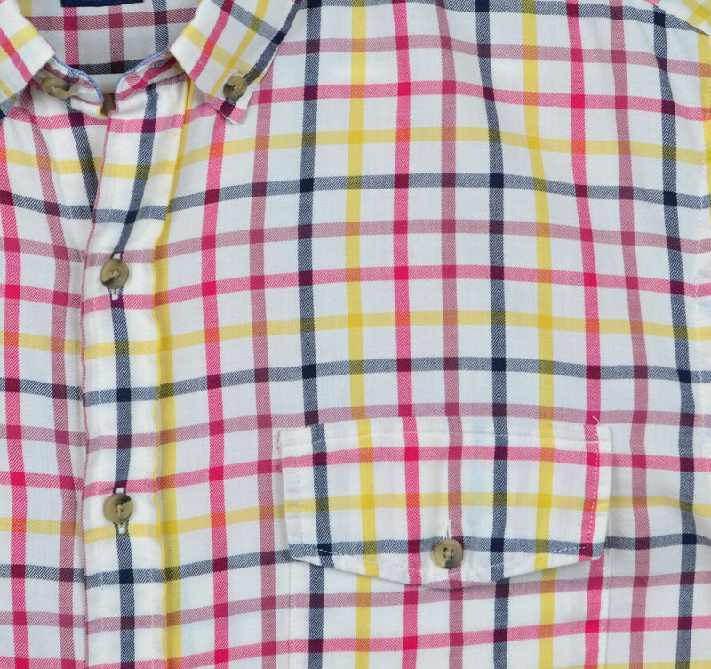 Bonobos Men's Sz Large Standard Fit Yellow Red Blue Windowpane Plaid Shirt